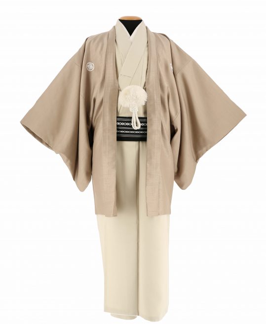 紋付袴レンタル・成人式・結婚式・卒業式|淡いモカ　アイボリー無地[身長170cm対応]No.321